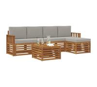 vidaXL Juegos de sofás con cojín 6 pcs Gris Natural y Claro, Sofá seccional Moderno para jardín, cómodo, Duradero, Ideal para tu terraza o Patio
