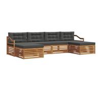 vidaXL Juegos de sofás con cojín 6 pcs Natural y Antracita, Sofá de Acacia, Muebles Modernos de Exterior, Set para Patio, seccionales cómodos para jardín y Piscina