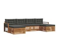 vidaXL Juegos de sofás con cojín 6 pcs Natural y Antracita, Sofá de Acacia, Muebles Modernos de Exterior, Set para Patio, seccionales cómodos para jardín y Piscina