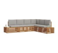 vidaXL Juegos de sofás con cojín 6 Pieza Gris Natural y Claro, Sofá seccional para jardín, Muebles Modernos para Patio, Set de Asiento Outdoor Duradero y cómodo