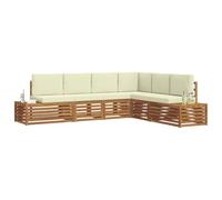 vidaXL Juegos de sofás con cojín 6 Pieza Natural y Crema, Sofá seccional para jardín, Muebles Modernos para Patio, Set de Asiento Outdoor Duradero y cómodo