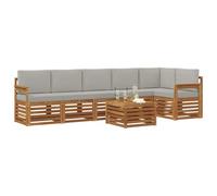 vidaXL Juegos de sofás con cojín 7 pcs Gris Natural y Claro, Conjuntos de Sofás Modernos para Jardín, Muebles Acacia, Relájate y Disfruta al Aire Libre