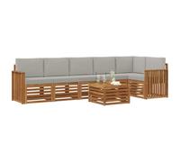 vidaXL Juegos de sofás con cojín 7 pcs Gris Natural y Claro, Conjuntos de Sofás Modernos para Jardín, Muebles Acacia, Relájate y Disfruta al Aire Libre