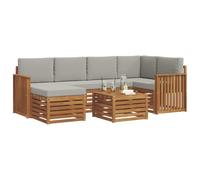 vidaXL Juegos de sofás con cojín 7 pcs Gris Natural y Claro, Muebles de Jardín, Sofá Moderno Exterior, Conjunto Seccional para Patio, Comodidad Durable en Terraza
