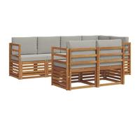 vidaXL Juegos de sofás con cojín 7 pcs Gris Natural y Claro, Sofá de jardín, sección Moderna para Exterior, Juego Resistente, Asiento cómodo en la terraza, Ideal para Vivir