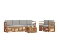 vidaXL Juegos de sofás con cojín 7 pcs Gris Natural y Claro, Sofá Exterior, Moderno, sectional, Mueble Resistente para jardín, Sala en Patio, Juego cómodo para Vivir