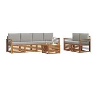 vidaXL Juegos de sofás con cojín 7 pcs Gris Natural y Claro, Sofá Exterior, Moderno, sectional, Mueble Resistente para jardín, Sala en Patio, Juego cómodo para Vivir