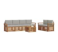 vidaXL Juegos de sofás con cojín 7 pcs Gris Natural y Claro, Sofá Exterior, Moderno, sectional, Mueble Resistente para jardín, Sala en Patio, Juego cómodo para Vivir