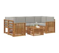vidaXL Juegos de sofás con cojín 7 pcs Gris Natural y Claro, Sofá seccional de jardín, Muebles de Exterior Resistentes, Conjunto Moderno para terraza cómoda