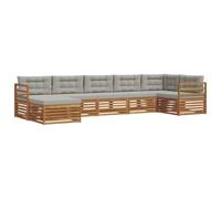 vidaXL Juegos de sofás con cojín 7 pcs Gris Natural y Claro, Sofá seccional Duradero, Muebles cómodos de Exterior, Patio, terraza Moderna, Lounge de jardín