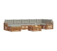vidaXL Juegos de sofás con cojín 8 pcs Gris Natural y Claro, Set de Sofás Seccionales de Jardín, Asientos Modernos para Exterior, Muebles Resistentes para Relajarse