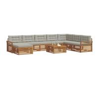 vidaXL Juegos de sofás con cojín 9 pcs Gris Natural y Claro, Juego de Sofás de Acacia para Exterior, Muebles Modernos, Zona de Lounge, Asientos Cómodos, Diseño Modular