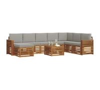 vidaXL Juegos de sofás con cojín 9 pcs Gris Natural y Claro, Juego de Sofás Moderno para Exterior, Muebles Resistentes para Jardín, Patio y Terraza, Cómodo para Relajarse