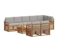 vidaXL Juegos de sofás con cojín 9 pcs Gris Natural y Claro, Juego de Sofás Moderno para Jardín, Muebles Seccionales Resistentes, Lounge de Acacia, Decoración para Patio