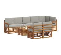 vidaXL Juegos de sofás con cojín 9 pcs Gris Natural y Claro, Juego de Sofás Moderno para Jardín, Muebles Seccionales Resistentes, Lounge de Acacia, Decoración para Patio