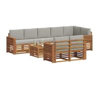 vidaXL Juegos de sofás con cojín 9 pcs Gris Natural y Claro, Juego de Sofás Moderno para Jardín, Muebles Seccionales Resistentes, Lounge de Acacia, Decoración para Patio