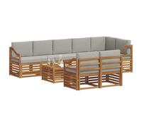 vidaXL Juegos de sofás con cojín 9 pcs Gris Natural y Claro, Juego de Sofás Moderno para Jardín, Muebles Seccionales Resistentes, Lounge de Acacia, Decoración para Patio