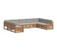 vidaXL Juegos de sofás con cojín 9 pcs Gris Natural y Claro, Muebles de Jardín, Sofá Moderno para Exterior, Set Seccional Resistente, Asientos de Patio, Comodidad al Aire Libre