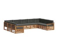vidaXL Juegos de sofás con cojín 9 pcs Natural y Antracita, Muebles de Jardín, Sofá Moderno para Exterior, Set Seccional Resistente, Asientos de Patio, Comodidad al Aire Libre