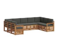 vidaXL Juegos de sofás con cojín 9 pcs Natural y Antracita, Sofá Moderno para el jardín, Mueble seccional Duradero, Ideal para terraza y cómodos Momentos al Aire Libre