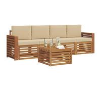 vidaXL Juegos de sofás Natural y Beige Madera de Acacia Sólida, Sofá Exterior Moderno, Duradero y cómodo, Set seccional, Ideal para Patio y terraza