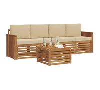 vidaXL Juegos de sofás Naturaleza y Beige Madera de Acacia Sólida, Sofá Exterior Moderno, Duradero y cómodo, Set seccional, Ideal para Patio y terraza
