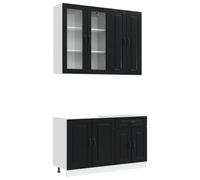 vidaXL KALMAR - Unidad de cocina de 4 piezas, color negro, madera de ingeniería, mueble de cocina a la moda, armarios ajustables, unidad moderna, ahorra espacio y súper chic