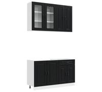 vidaXL KALMAR - Unidad de cocina de 4 piezas, color negro, madera de ingeniería, mueble de cocina a la moda, armarios ajustables, unidad moderna, ahorra espacio y súper chic