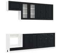 vidaXL KALMAR - Unidad de cocina de 8 piezas, color negro, madera de ingeniería, diseño de cocina moderno, unidad ajustable, almacenamiento elegante, estantería personalizable para el hogar