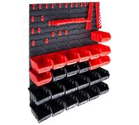 vidaXL Kit de Cajas de Almacenaje 29 pzas, Paneles de Pared, Cajas Apilables, Almacenamientos de Tornillos Clavos Tuercas, Rojo Negro