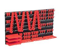 vidaXL Kit de Cajas de Almacenaje 96 Piezas Paneles de Pared Mural Herramientas Cosas Pequeñas Cobertizo Garaje Taller Organizado Rojo Negro