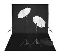 vidaXL Kit de Estudio Fotográfico 2 Focos + Fondo Negro + Paraguas