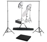 vidaXL Kit de Estudio Fotográfico 3 Focos + Fondo + Paraguas
