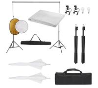 vidaXL Kit de Estudio Fotográfico con Set de Luces, Fondo y Reflector Soporte Pantalla Foto Video Sistema Lámparas Luz Iluminación Plegable