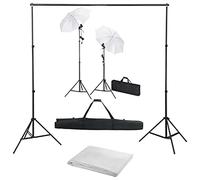 vidaXL Kit Estudio Fotográfico con Telón de Fondo Lámparas y Paraguas Profesional Soporte Juego de Focos Luces Reflector Trípode Fotografía Escenarios
