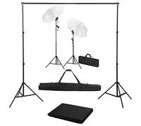 vidaXL Kit Estudio Fotográfico con Telón de Fondo Lámparas y Paraguas Soporte Juego de Focos Luces Profesional Reflector Trípode Fotografía Escenarios
