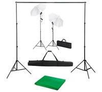 vidaXL Kit de Estudio Fotográfico con Telón de Fondo Verde + Lámparas + Paraguas