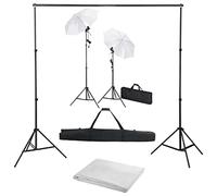 vidaXL Kit Estudio Fotográfico con Telón de Fondo Lámparas y Paraguas Soporte Juego de Focos Luces Reflector Trípode Profesional Fotografía Escenarios