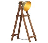 vidaXL Lámpara de Pie Suelo Industrial Iluminación Aspecto Vintage Sala de Estar Salón Dormitorio Hogar Latón E27 Madera Maciza de Mango