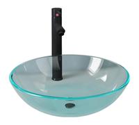 vidaXL Lavabo con Grifo y Tapón Pulsador Cuarto de Baño Aseo Inodoro Tocador Lavamanos Decoración Adorno Duradero Cristal Templado Transparente