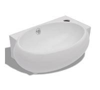 vidaXL Lavabo ovalado de cerámica con agujero para grifo y desbordamiento – Blanco
