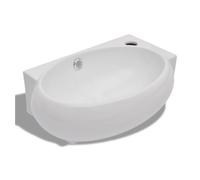 vidaXL Lavabo ovalado de cerámica con agujero para grifo y desbordamiento – Blanco