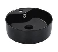 vidaXL Lavabo con Rebosadero Baño Servicio Fregadero Piezas de Fontanería Bricolaje Instalación Decoración Aseo Grifería Casa 36x13 cm Cerámica Negro