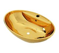 vidaXL Lavabo con Rebosadero Baño Servicio Fregadero Piezas de Fontanería Bricolaje Instalación Decoración Aseo Grifería 58,5x39x21 cm Cerámica Dorado