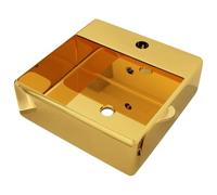vidaXL Lavabo con Rebosadero Baño Servicio Fregadero Piezas de Fontanería Bricolaje Instalación Decoración Aseo Grifería 41x41x15 cm Cerámica Dorado