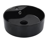 vidaXL Lavabo con Rebosadero Baño Servicio Fregadero Piezas de Fontanería Bricolaje Instalación Decoración Aseo Grifería Casa 36x13 cm Cerámica Negro