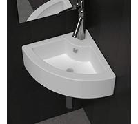 vidaXL Lavabo de Esquina Baño Agujero Grifo y Desbordamiento Cerámica Blanco