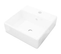 vidaXL Lavabo Cuadrado Agujero Grifo Desbordamiento Cerámica Blanco Lavamanos