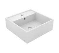 vidaXL Lavabo cuadrado montado encima con rebosadero cerámica blanco mate 41x41 cm, fácil de limpiar