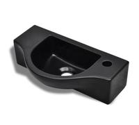 vidaXL Lavabo de Baño con Agujero para Grifo Cerámica Negro Lavamanos de Aseo